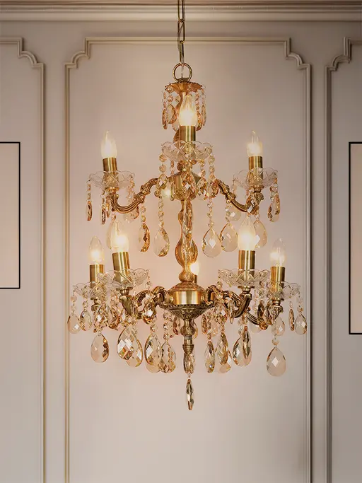 Medium Traditional Two-Tier Crystal Chandelier | Antique Brass Candelabra Style