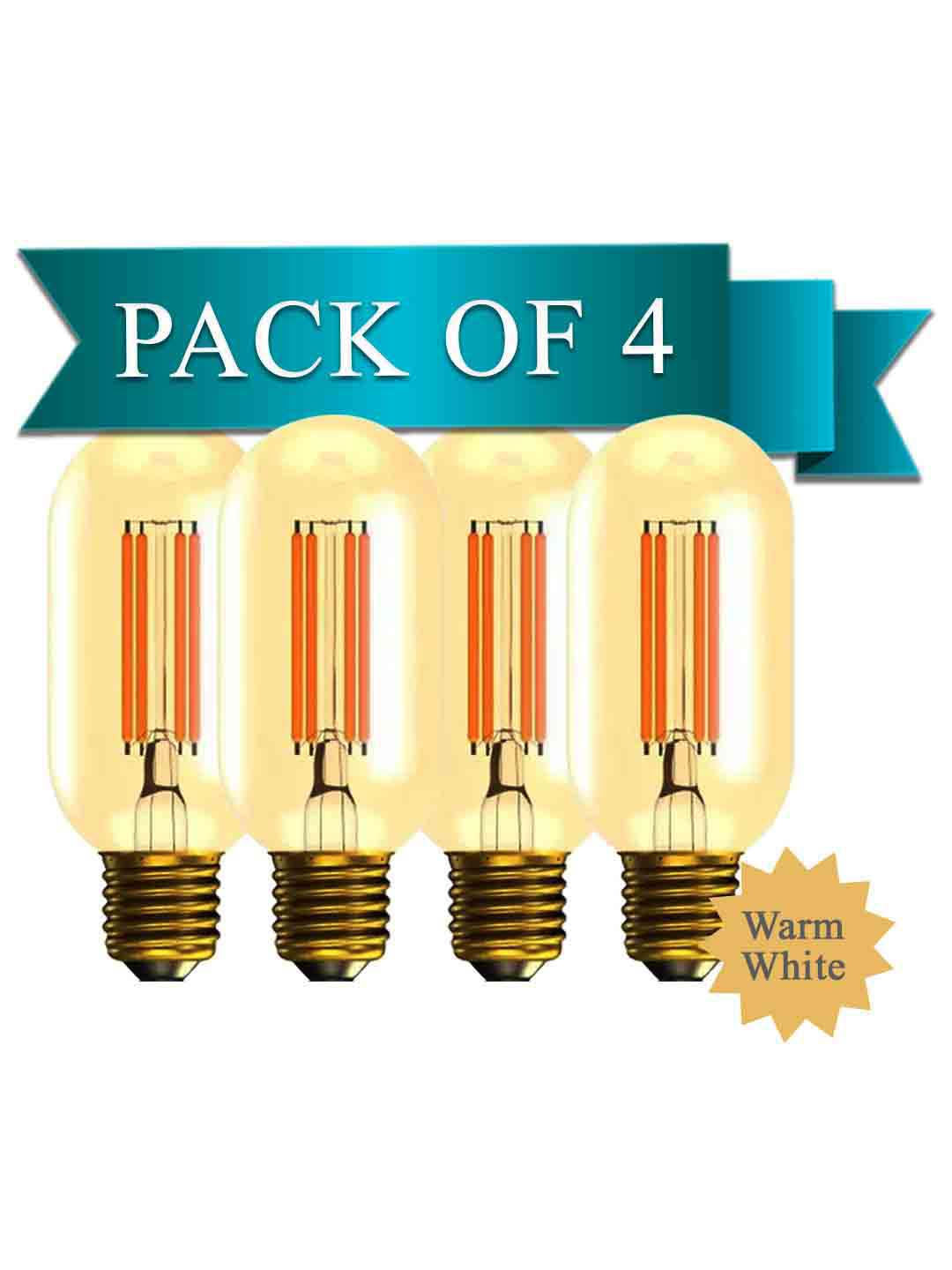 Edison Vintage Tube 4W Filament LED Warm White Bulb With E27 Base - (Pack of 4)