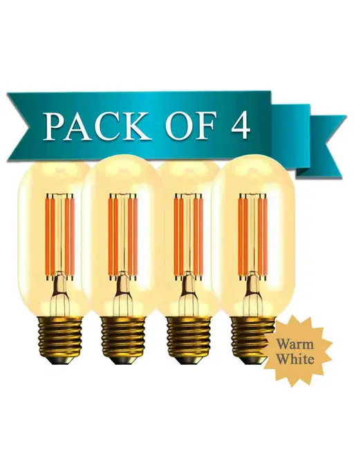 Edison Vintage Tube 4W Filament LED Warm White Bulb With E27 Base - (Pack of 4)