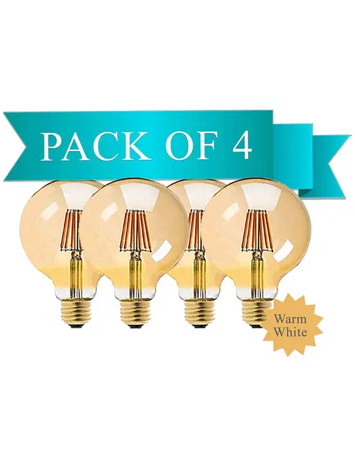 Edison 4W LED Filament Globe Warm White Bulb With E27 Base ( 2700 Kelvin) - (Pack of 4)