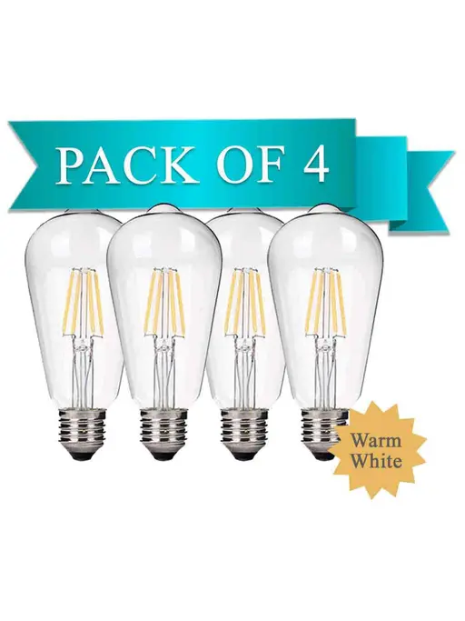 Edison 4W Vintage Pear-Shaped LED Filament Warm White Bulb With E27 Base ( Pack of 4 )