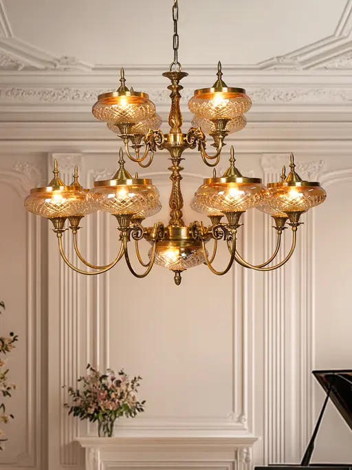Regal Brass 13-Light Chandelier with Golden Luster Cut Glass Shades