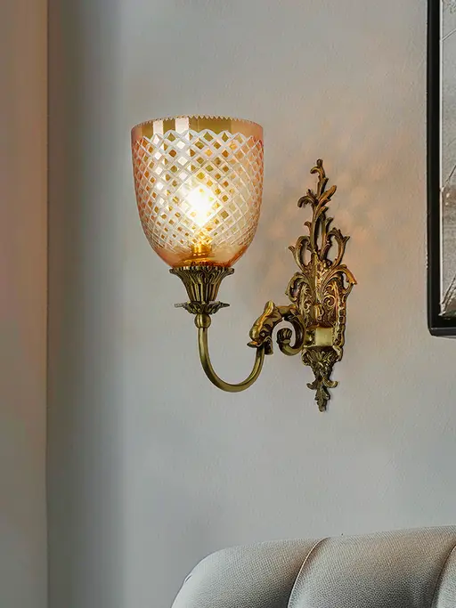 Mythical Majesty: Antique Cast Brass Fish Single Sconce with Luster Glass