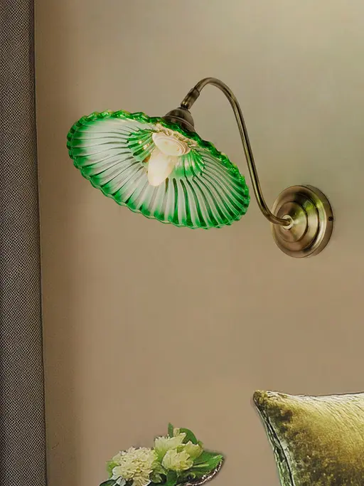 Modern Industrial Green Ribbed Glass Adjustable Gooseneck Wall Sconce