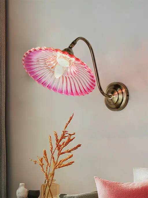 Modern Industrial Pink Ribbed Glass Adjustable Gooseneck Wall Sconce