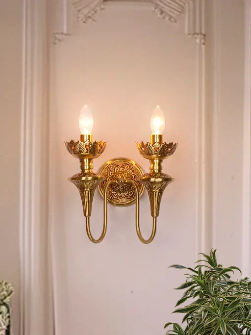 Royal Hand-Carved Brass Candelabra Wall Sconce