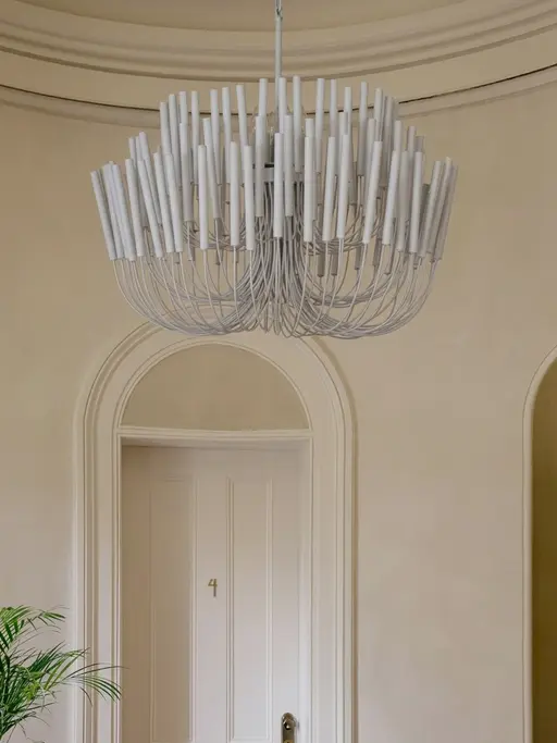 Modern Contemporary Off-White Chandelier with Sculptural Candle Sticks