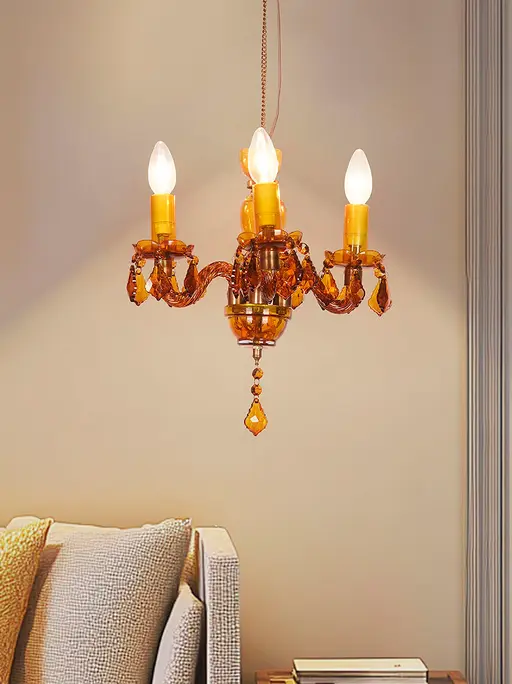 Mini Traditional Painted Glass Chandelier in Amber Finish (4-Light)