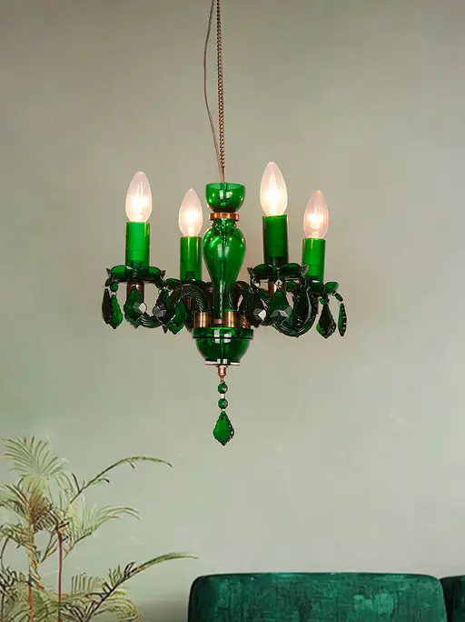 Mini Traditional Painted Glass Chandelier in Green Finish (4-Light)