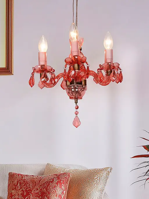 Mini Traditional Painted Glass Chandelier in Pink Finish (4-Light)
