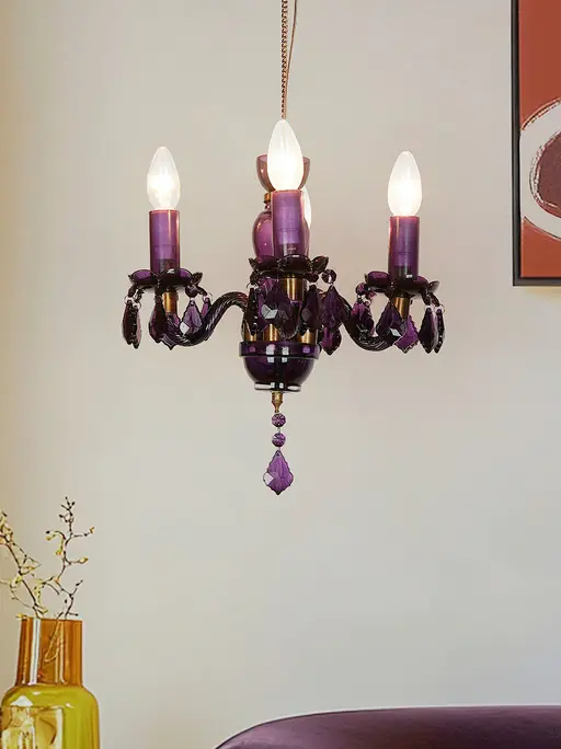 Mini Traditional Painted Glass Chandelier in Purple Finish (4-Light)