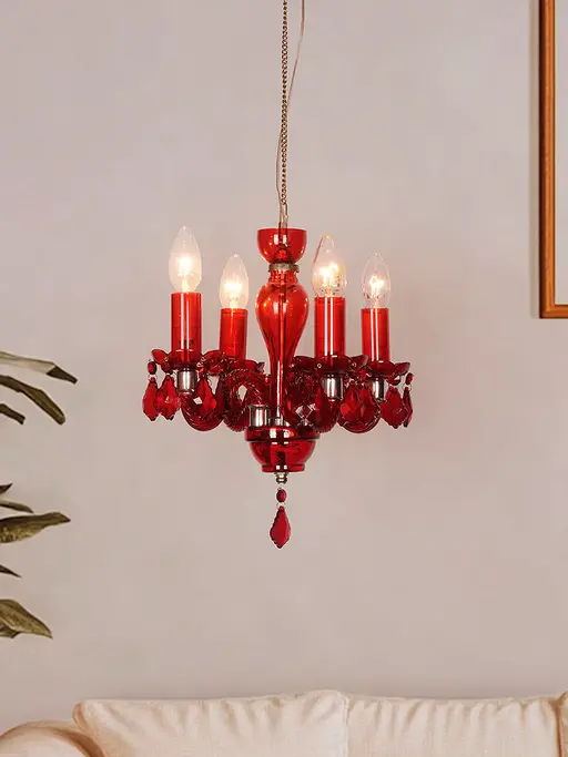 Mini Traditional Painted Glass Chandelier in Red Finish (4-Light)