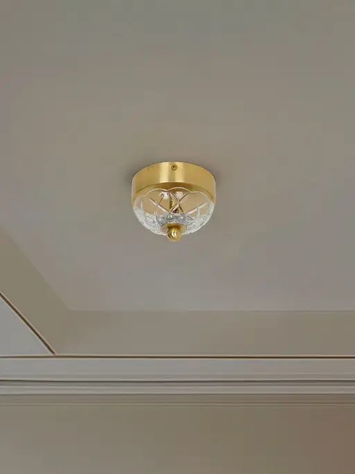 Mini Flushed 6W LED Ceiling Light | Brass Antique Finish with Cut Glass Bobeche