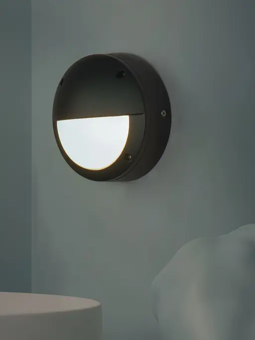 Round Half Moon 6 Watts LED Light Aluminium Black Outdoor Bulkhead Wall Light