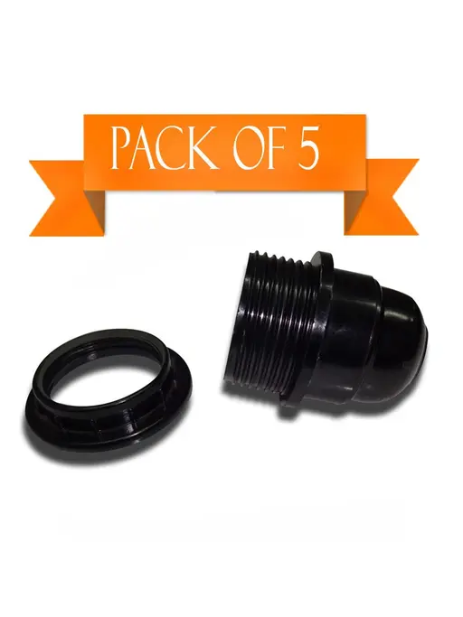 E27 Bakelite Holder Round with Ring – Black Pack of Five