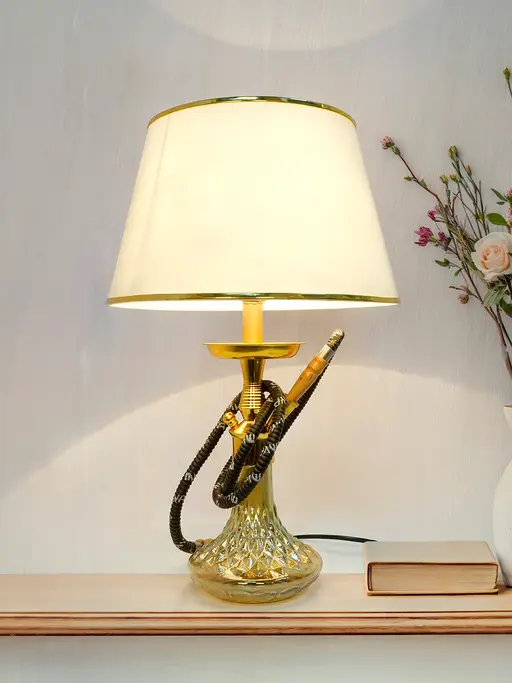 Moroccan Hookah-Inspired Table Lamp with Off-White Shade