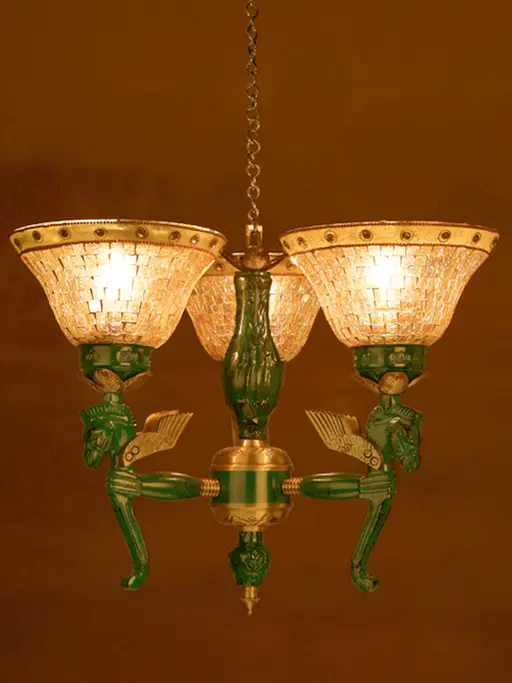 Pegasus Seahorse 3 Light Chandelier - Golden