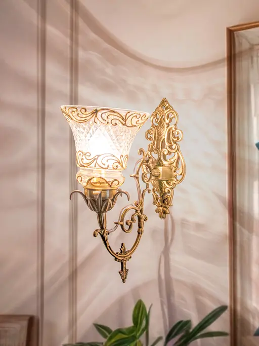 Ornate Brass & Cut Glass Single Wall Sconce