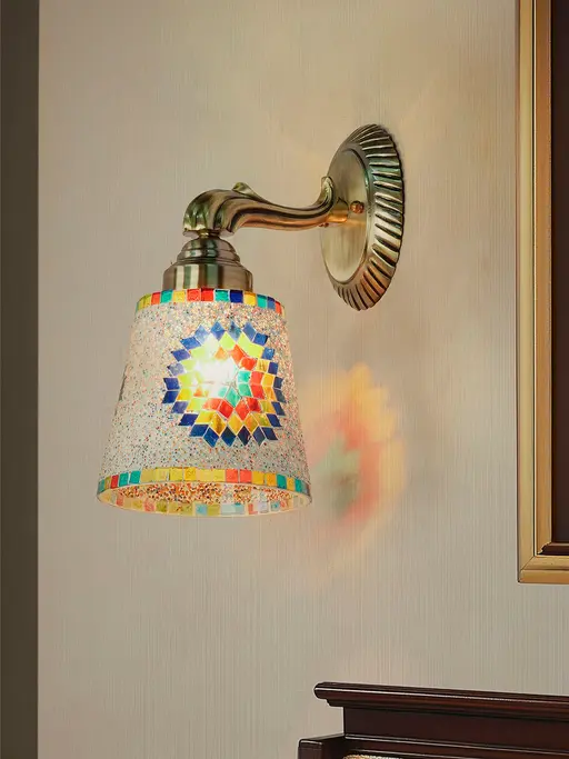 Multicolor Mosaic Glass Wall Sconce with Star Pattern