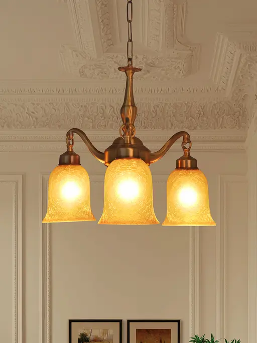 Classic Down Facing 3 Light Small Brass Chandelier