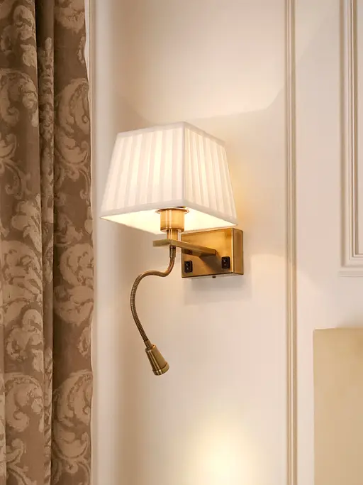 Transitional Bedside Wall Sconce with Flexible LED Reading Light