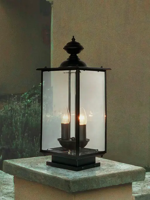 Black Bevel Glass Lantern Style Outdoor Gate Light