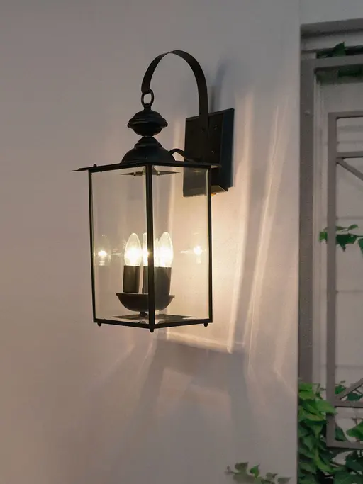 Transitional Black 2-Lights Glass Outdoor Hanging Wall Lamp