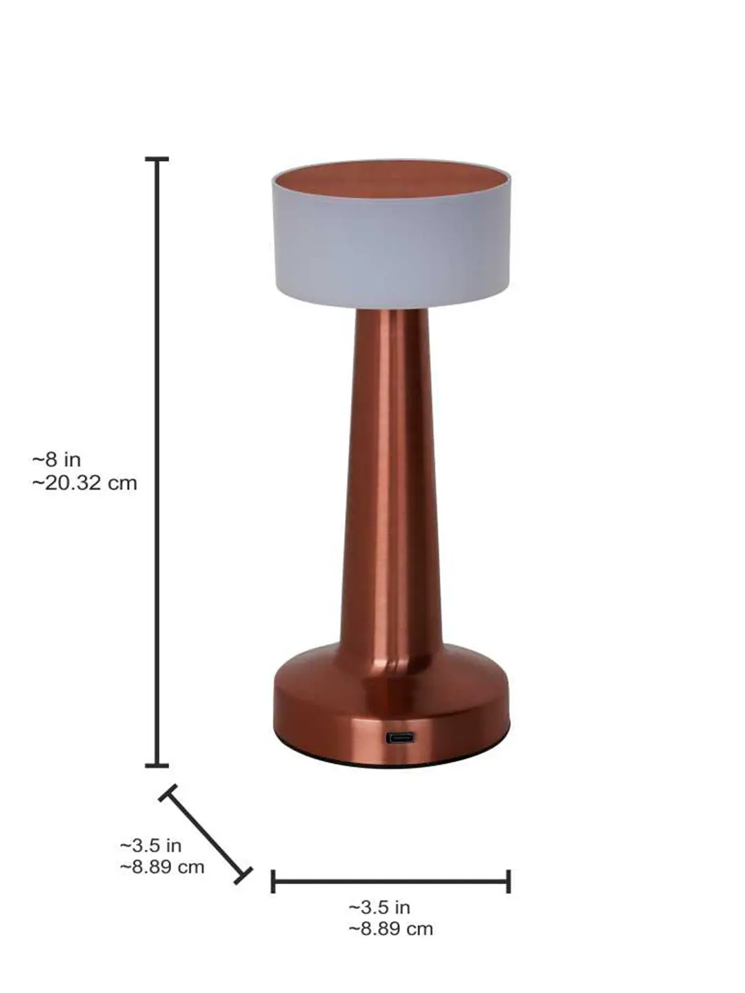 Modern Copper Touch-Dimmable Rechargeable Mini Table Lamp with Acrylic Diffuser — dimensions