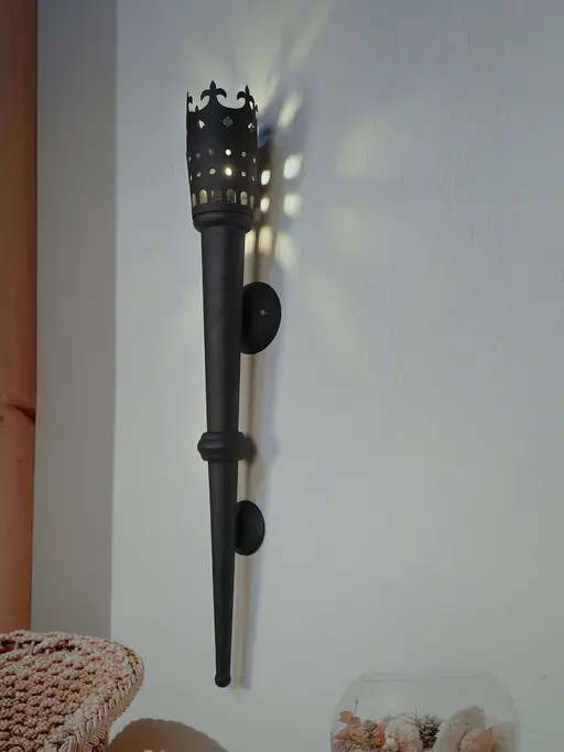 Medieval Style Long Torch Black Steel Mashal Wall Light