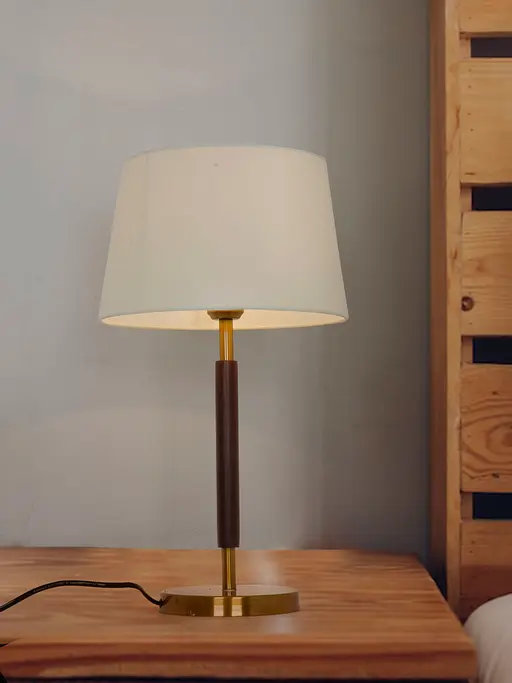 Contemporary Steel Brown Table Lamp With White Tapered Shade