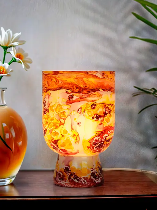 Fiery Elegance: Marble Effect Glass Table Lamp for Modern Home Decor