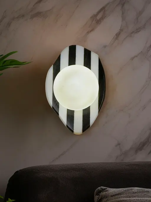 Modern Black and White Marble Wall Sconce with Frosted Glass Globe