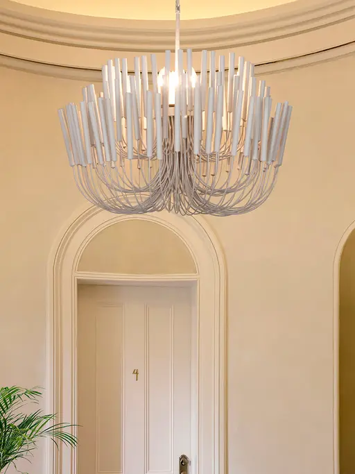Modern Contemporary Off-White Chandelier with Sculptural Candle Sticks