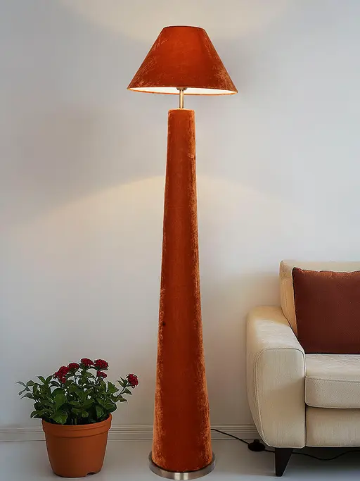 Modern Orange Velvet Conical Floor Lamp