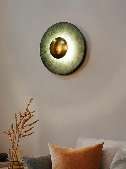 Modern Round Green Marble LED Ambient Wall Sconce