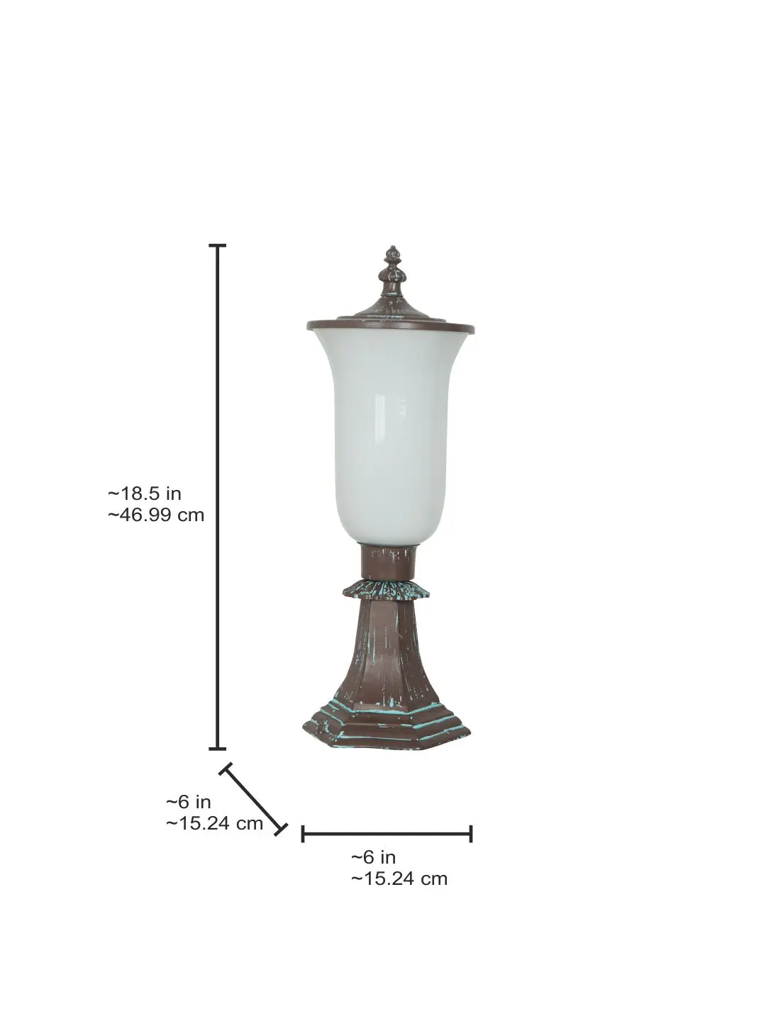 Traditional Bronze Patina Cast Aluminium Table Lamp with Milky White Glass Shade and Dust-Prevention Finial Lid - 18 Inch — dimensions