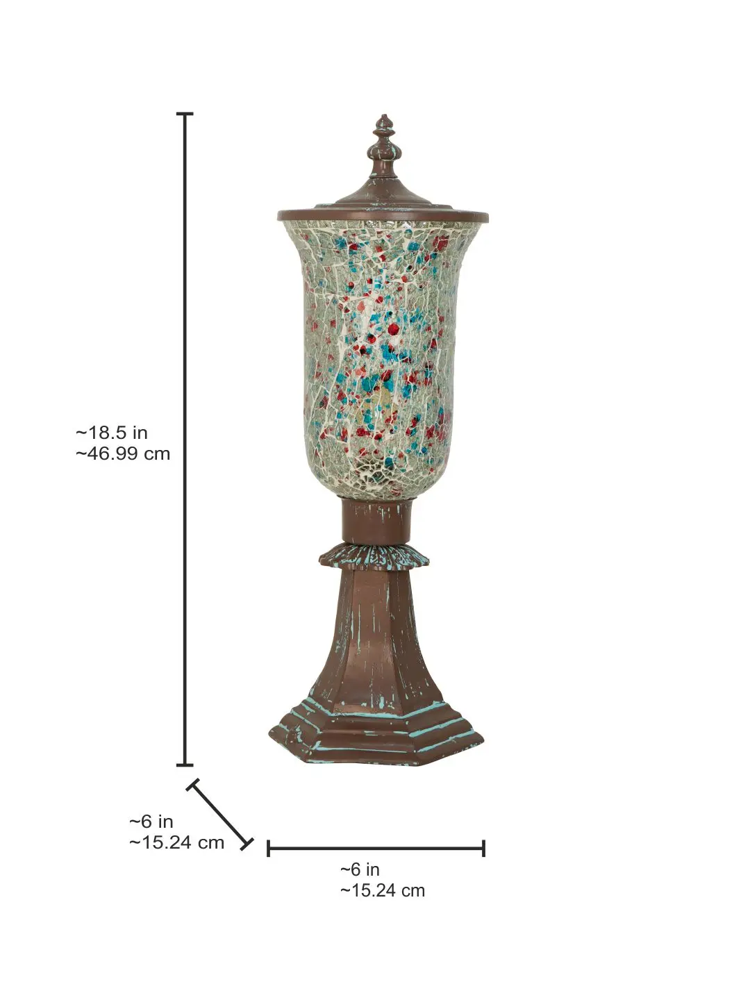 Traditional Bronze Patina Cast Aluminium Table Lamp with Sea Green Crackled Mosaic Glass Shade and Dust-Prevention Lid - 22 Inch — dimensions