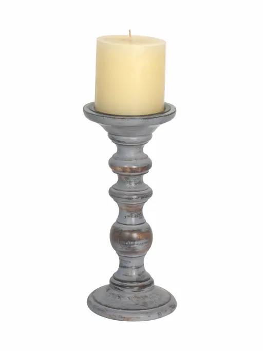 Rustic Grey 9 Inches Wooden Pillar Candle Stand (without candle)
