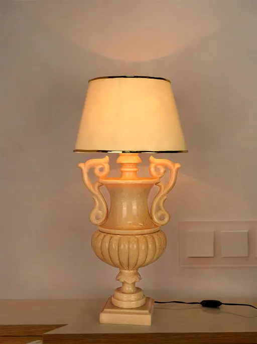 Monumental Urn Marble Transitional Table Lamp With 14inch Off White Tapered Fabric Shade