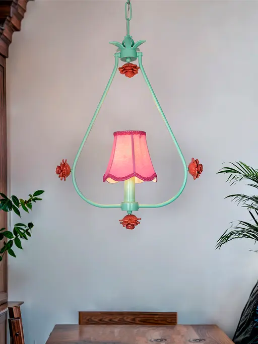 Whimsical Touch for English Interiors - Scalloped Pink Shade Pendant with Delicate Flowers