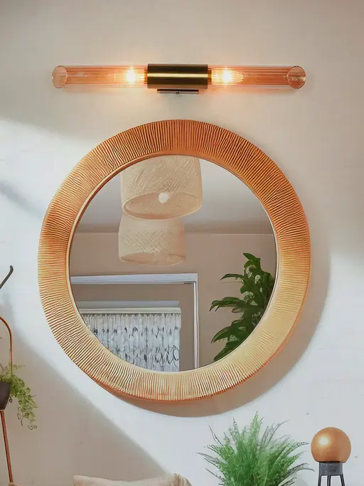 Modern Antique Brass Cylinder Glass Vanity Light