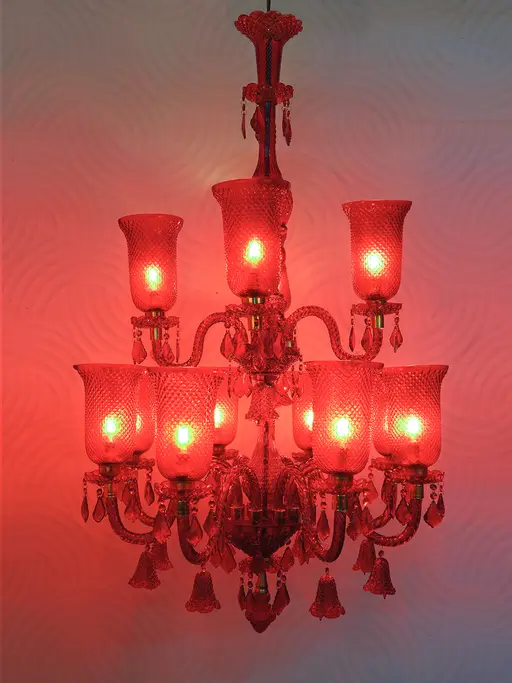 Classic 12 Light Red Moulded Glass Chandelier