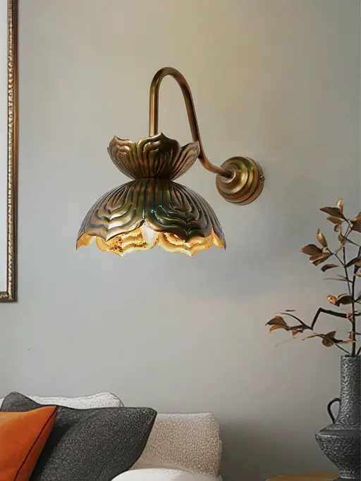 Auspicious Renge Lotus Wall Lamp - Antique Brass Finish