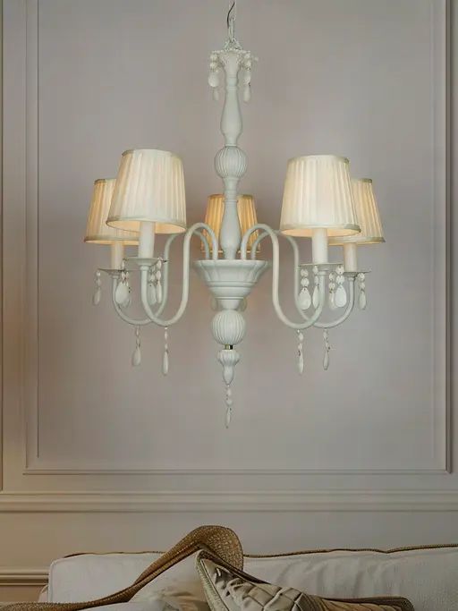 Sparkling Elegance: White Pleated Chandelier - 5-Light Neoclassical Charm