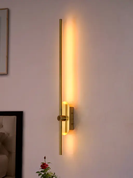 Modern Matt Brass Finished Long Saber Sword-like Golden Steel LED Wall Light (3K, Warm White)