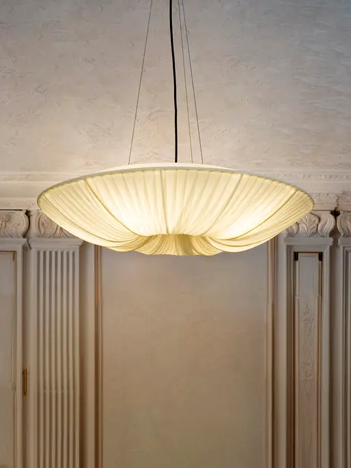Modern Pleated 24 Inches Fabric Saucer Pendant Light