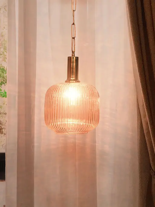 Contemporary Steel & Gold Luster Glass Single Light Pendant Hanging Light