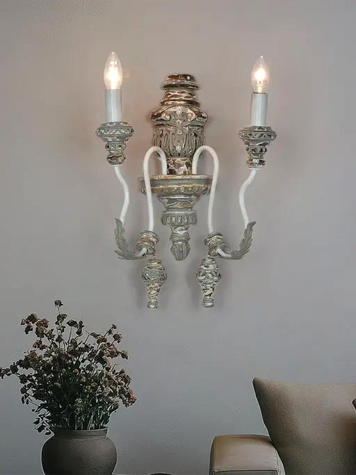 Distressed Grey Wood Candelabra Double Wall Sconce