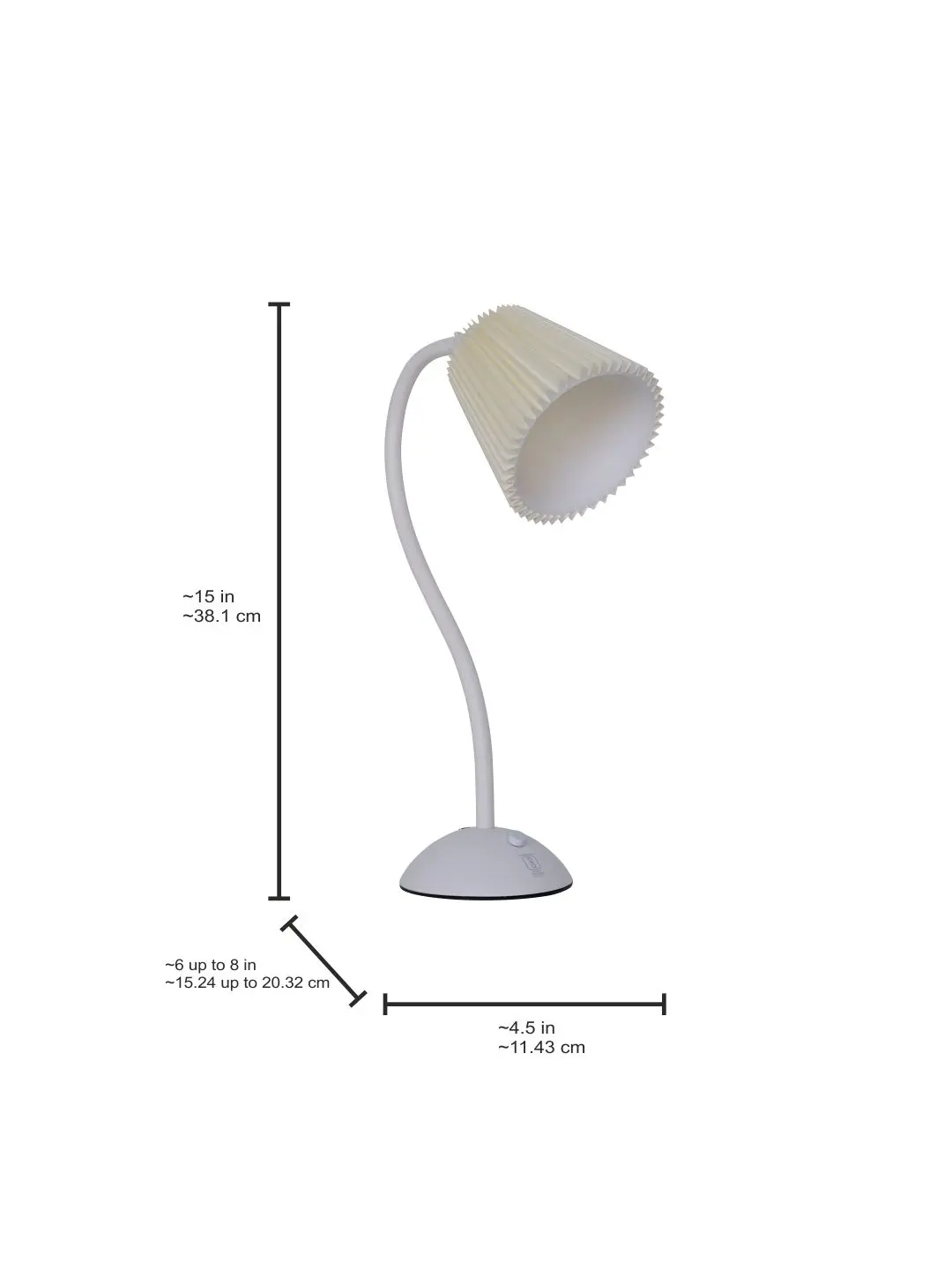 White Touch-Dimmable Rechargeable Mini Desk Lamp with Pleated Shade - Modern Gooseneck Table Light — dimensions