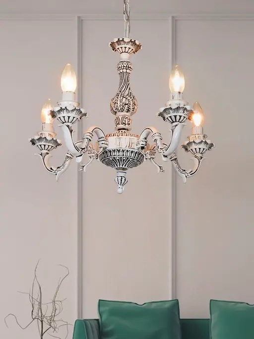 Traditional Swan Candelabra Chandelier in Antique White